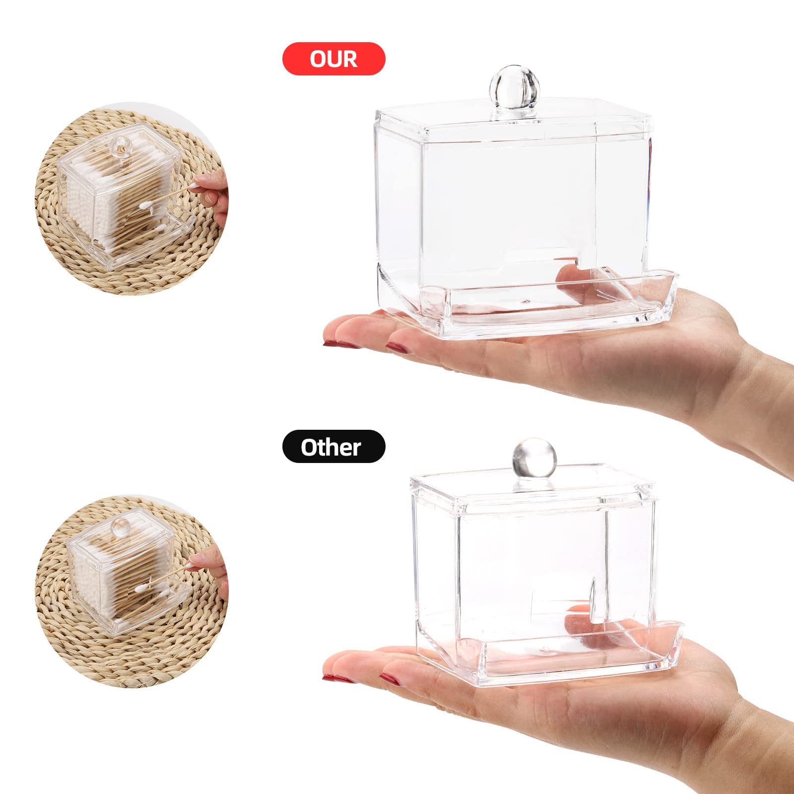 Tbestmax 10oz Clear Q-Tip Holder Dispenser - Bathroom Organizer for Cotton Swabs, Cotton Balls & Dental Floss - Stylish Apothecary Jar Storage Solution for Countertop, Vanity & Medicine Cabinet Decor