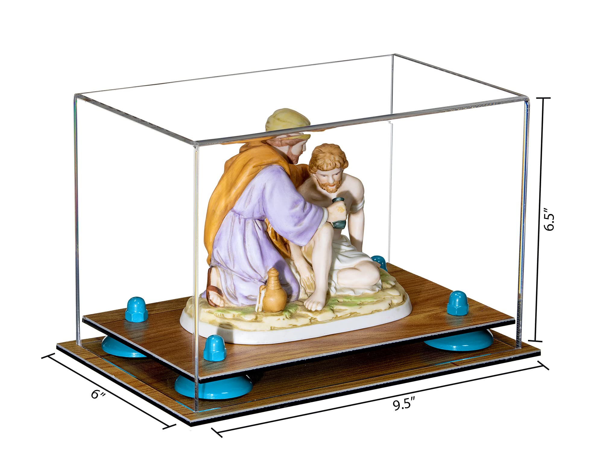 Clear Acrylic Display Case with Light Blue Risers & Wood Base - 9.5