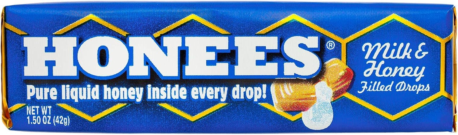 Honees Filled Honey Milk Drops - Natural Cough Drops for Sore Throat Relief - Non-GMO, Gluten Free Throat Lozenges - 24 Packs (216 Units) - Perfect for Cold Season, Travel & Daily Comfort