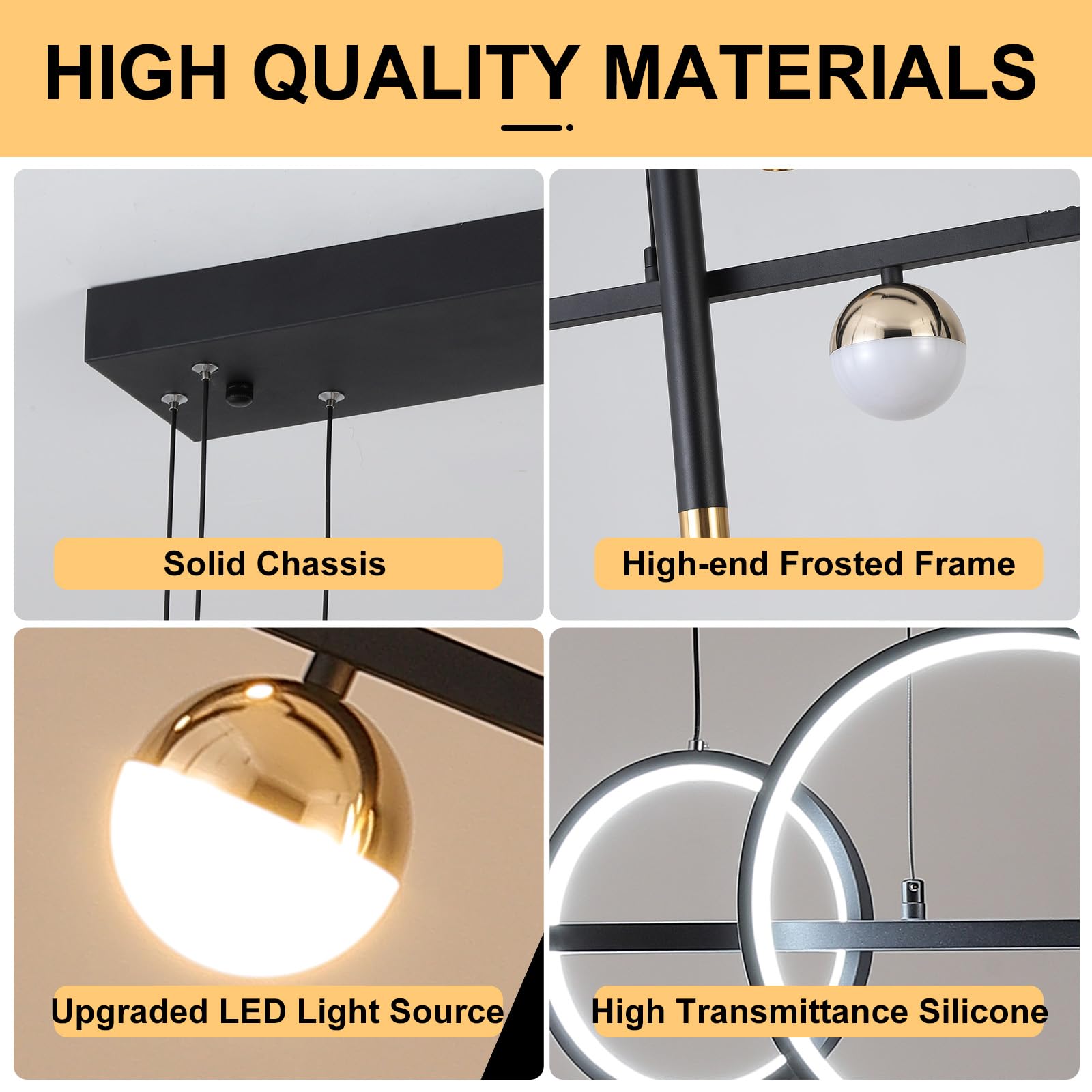 Modern LED Pendant Lights - Dimmable 39-inch Linear Wave Chandelier in Black & Gold, 2700lm Warm White Lighting for Dining Room, Kitchen Island & Table Decor | Energy-Efficient Hanging Fixture for Home & Restaurant Interior Design