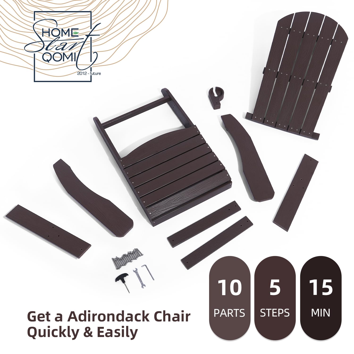 2-Piece Adirondack Chairs Set - All-Weather Resistant Plastic Outdoor Chairs with Cup Holder | Easy 5-Step Assembly | Perfect for Patio, Garden, Backyard, Deck, Lawn & Fire Pit | Brown (Great for Relaxing, Sunbathing, and Outdoor Entertaining)