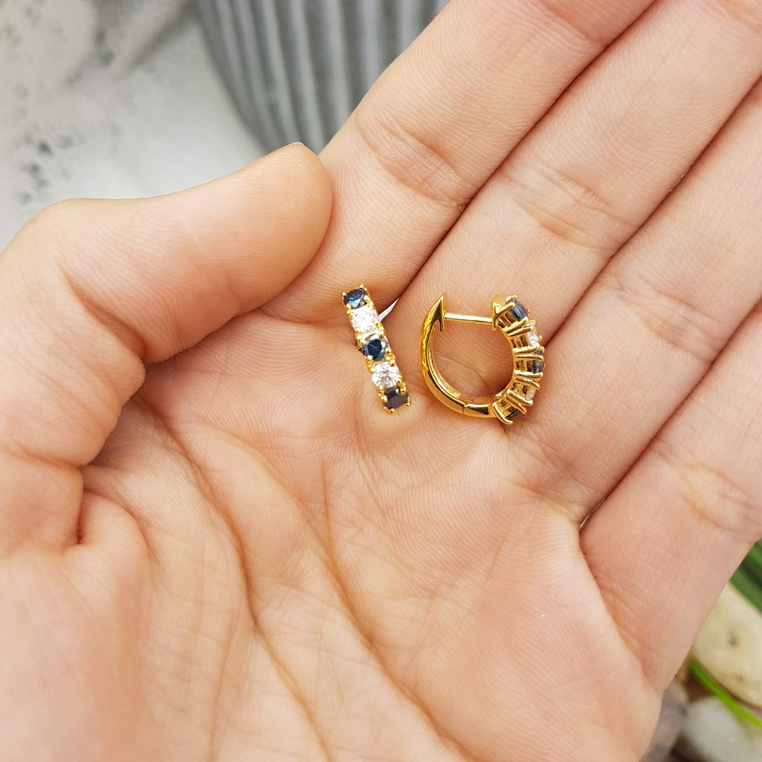 Dazzlingrock Collection 14K Solid Yellow Gold Round Gemstone & White Diamond Women's Huggies Hoop Earrings - Perfect for Everyday Wear, Date Nights & Special Occasions