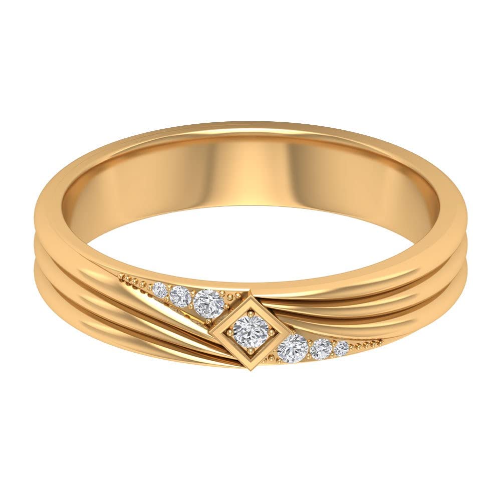 14K Solid Gold Diamond Band Ring for Men - Elegant Carved Design, Luxury Wedding Band, Anniversary Gift for Him - Perfect for Engagements, Weddings & Special Occasions
