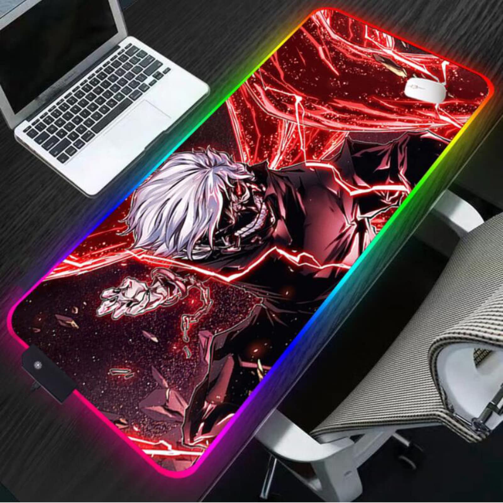 Tokyo Ghoul Anime RGB Gaming Mouse Pad - XL Non-Slip Desk Mat for Computer, Keyboard & Laptop (23.6x11.8 Inch) - Perfect for Gaming Setups, Office Work & Backlit Gaming Stations