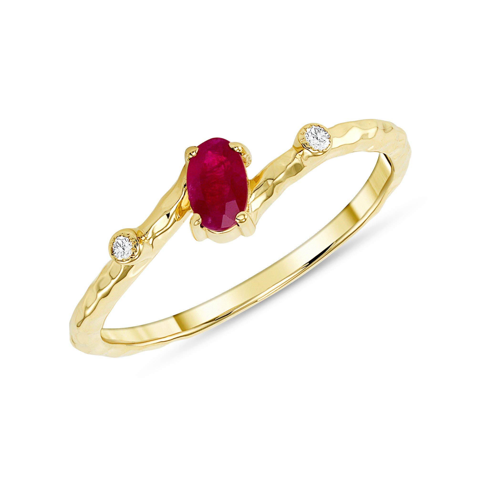 10K Gold Dainty Diamond & Genuine Oval Solitaire Ruby Birthstone Ring for Women - Red Gemstone Promise Ring, Stackable Fine Gold Jewelry Gift (Made in USA) | Perfect for Valentine's Day, Anniversary Gifts & Everyday Elegant Wear