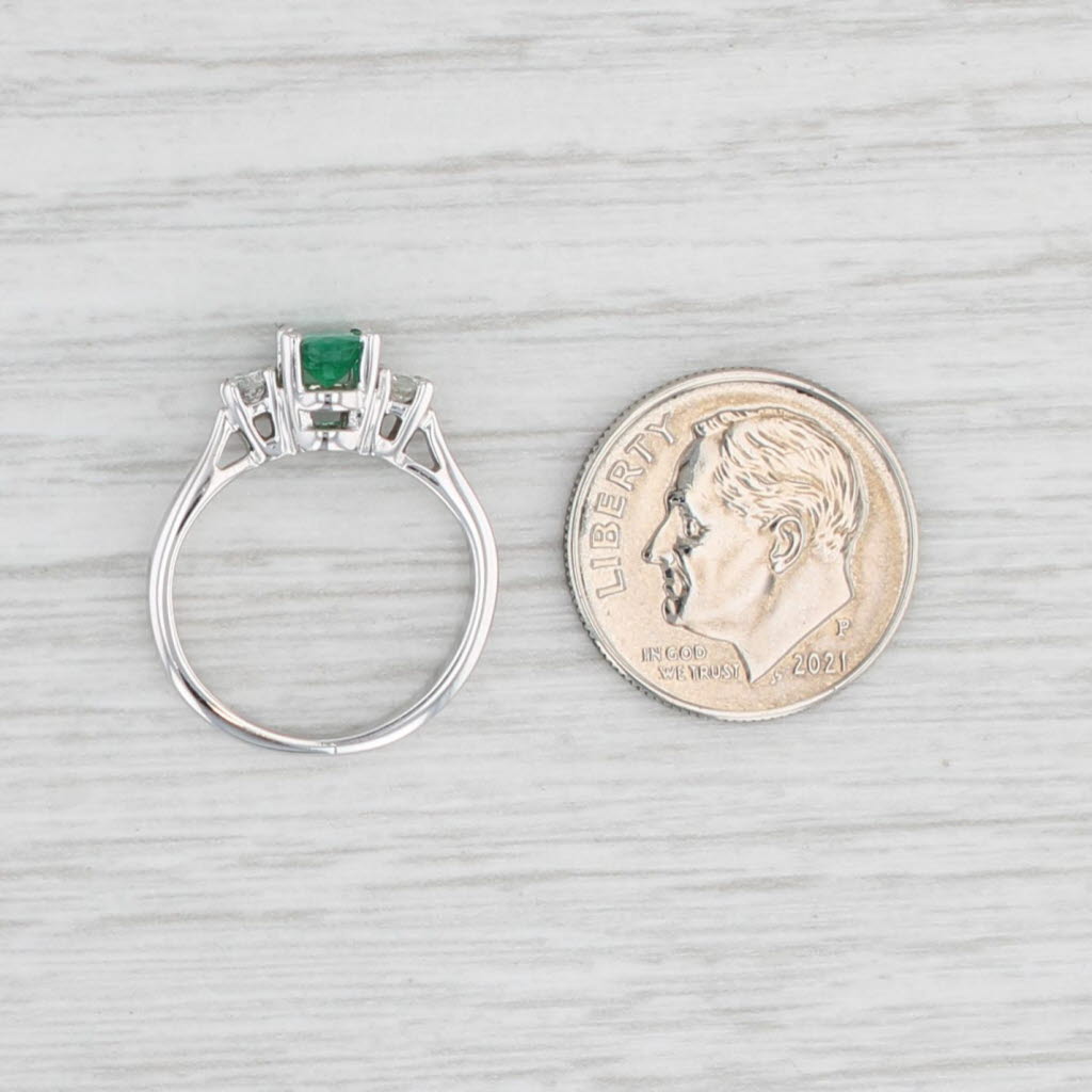 0.47ctw Oval Emerald & Diamond Engagement Ring in 14k White Gold, Size 3.5 - Perfect for Proposals, Anniversaries & Special Occasions