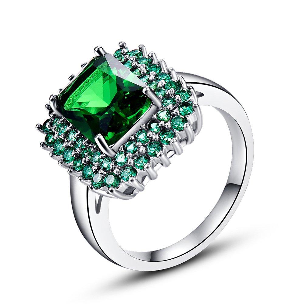 925 Sterling Silver Plated Simulated Rainbow Topaz Double Halo Ring for Women - Elegant Birthstone Jewelry Gift for Anniversary, Engagement & Special Occasions