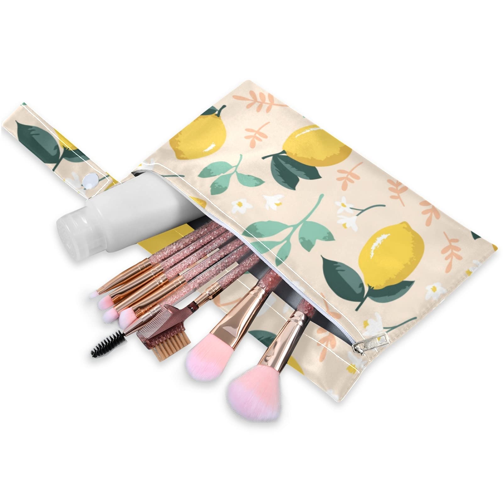 Handmade Watercolor Lemon Print Wet Dry Bag - 2 Pack Waterproof Reusable Diaper Storage & Travel Organizer with Dual Zippers | Perfect for Beach, Swimming, Summer Camp & Baby Essentials