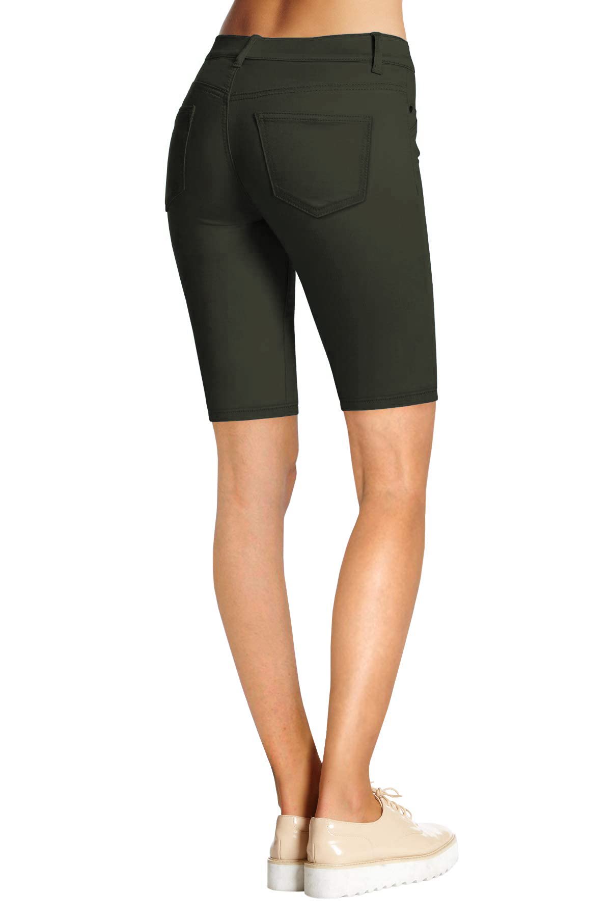 Hybrid & Company Women's Perfectly Shaping Hyper Stretch Bermuda Shorts - High Waist Tummy Control Workout & Casual Shorts for Yoga, Running, Gym, and Summer Outfits