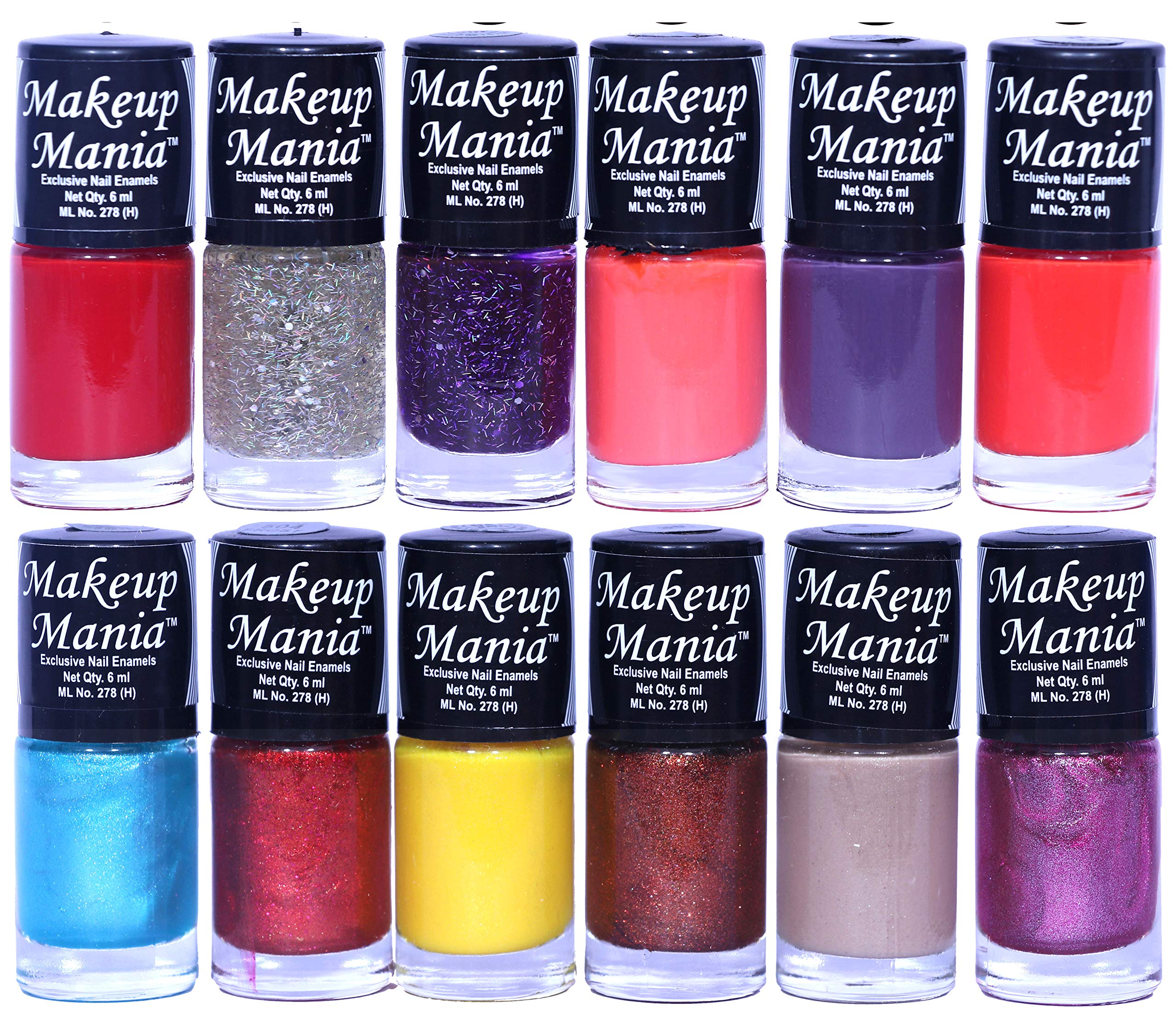Makeup Mania 12-Piece Nail Polish Set - 6ml Each, Vibrant Multicolor Combo (No.108) for Salon-Quality Manicures & Pedicures at Home
