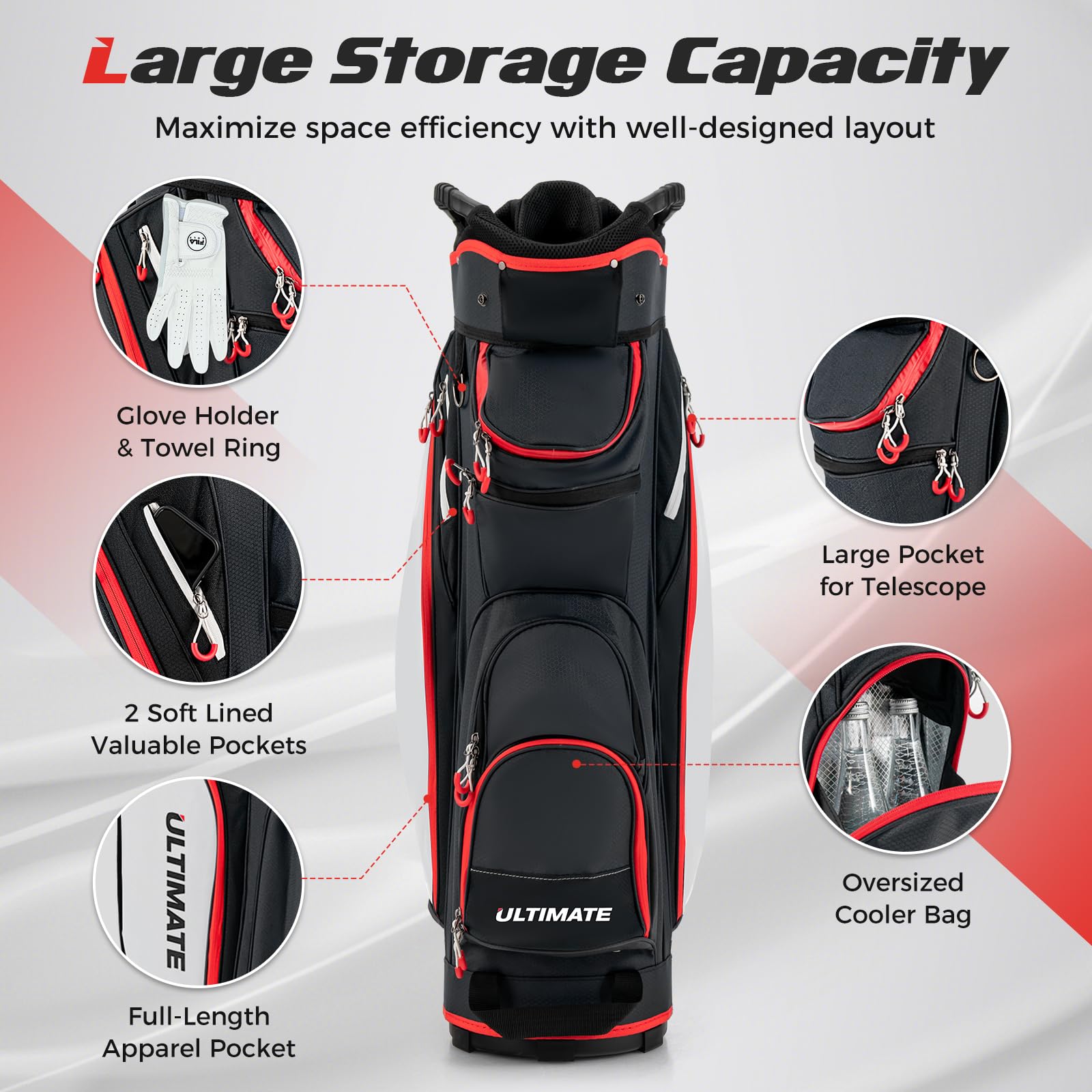 **Goplus 14-Way Divider Lightweight Golf Cart Bag – 8 Zippered Pockets, Cooler Bag, Rain Hood, Shoulder Strap & Carry Handle – Durable Golf Club Bag for Men & Women – Perfect for Golf Courses, Driving Ranges & Travel**
