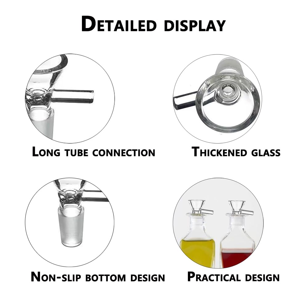 8PCS Glass Funnel Set - 14mm Small Glass Funnels with 2 Cleaning Brushes, Handled Kitchen Mini Funnel for Liquids, Oils & Spices | Ideal for Home Kitchen, Lab Experiments, DIY Projects & Essential Oil Bottling