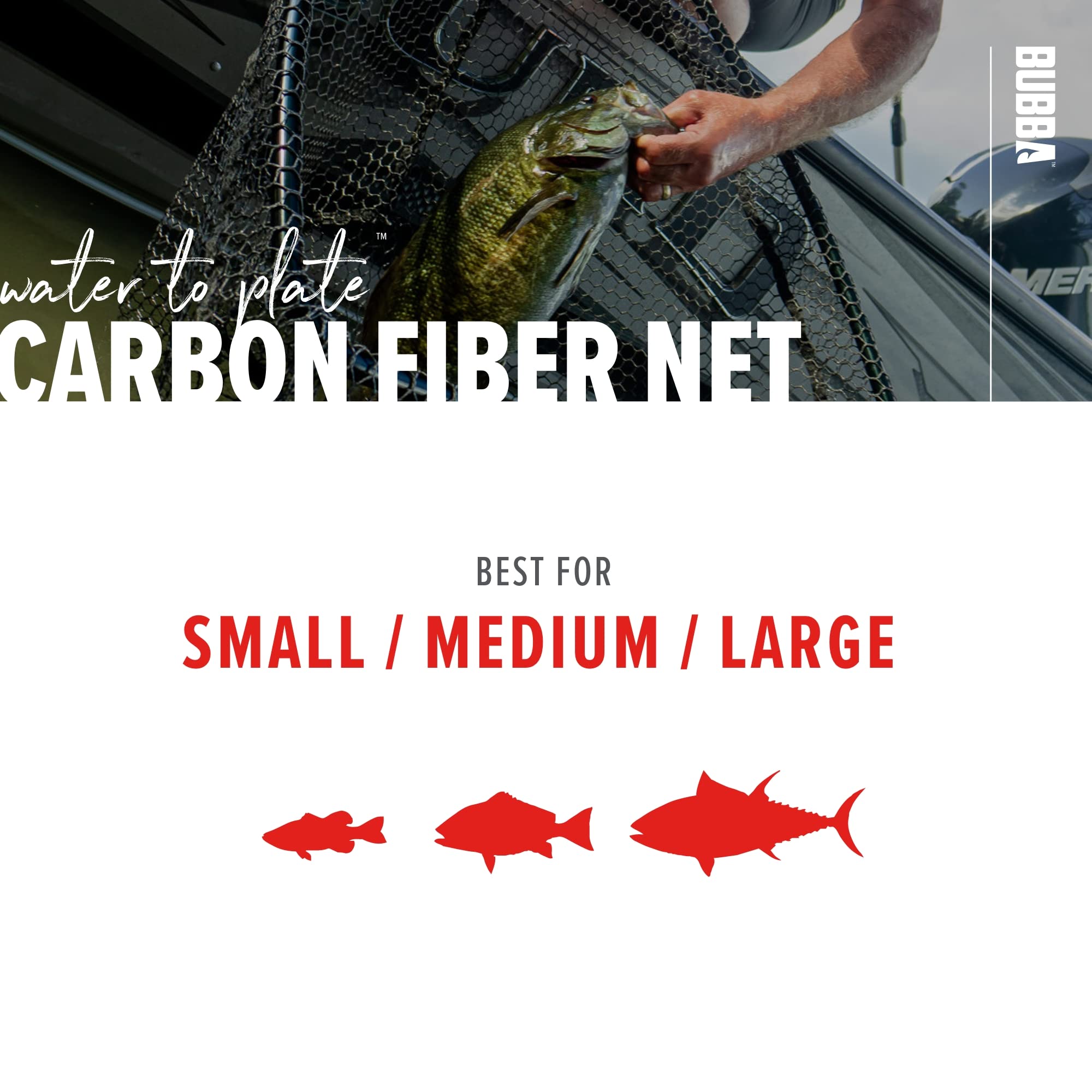 BUBBA Fishing Landing Net with Corrosion Resistant Frame, Non-Slip Handle & Carbon Fiber Shaft - Perfect for Freshwater, Saltwater, Kayak Fishing & Outdoor Adventures