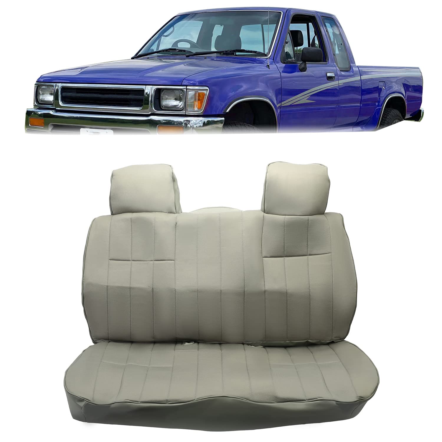 Kojem Grey Bench Seat Covers for Toyota Pickup SR5/DLX Extended/Base Standard Cab 1987-1994 - Durable Upholstery Replacement with Headrest - Perfect for Truck Restoration & Off-Road Adventures