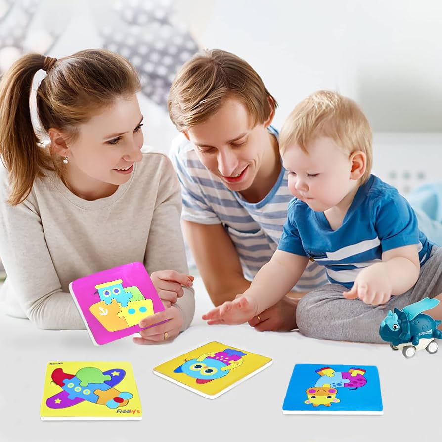 Fiddlys 3D Wooden Jigsaw Puzzles for Kids - 4 Pack Cute Baby Animal & Ship Cartoon Puzzles - Educational Learning Toys for Toddlers & Children - Perfect for Birthday Gifts, Classroom Activities & Family Game Night