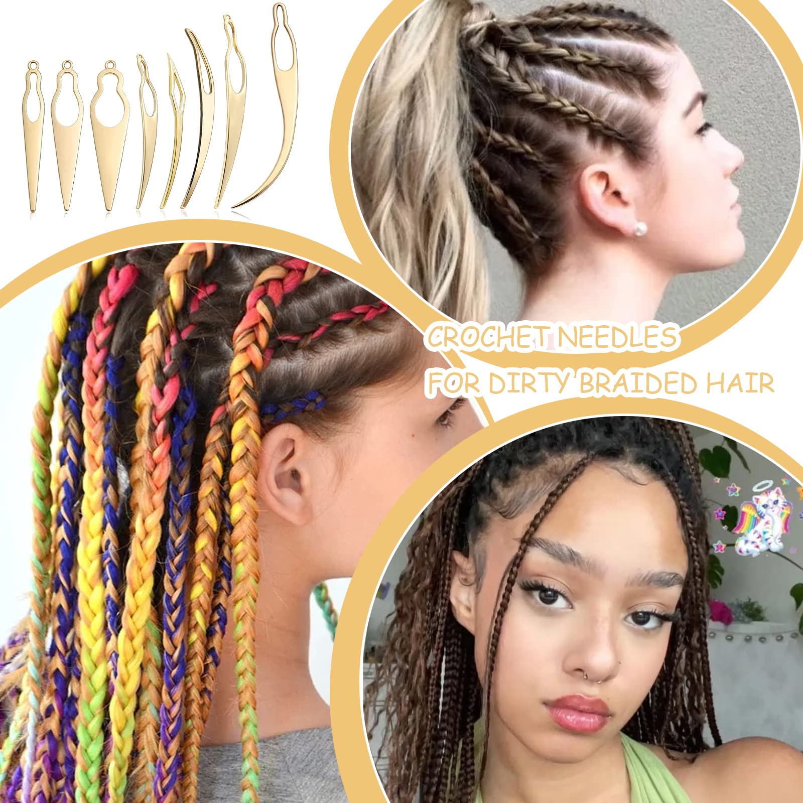 8-Piece Interlocking Tool Kit for Locs & Dreadlocks with Velvet Storage Bag - Gold Crochet Needle Set for Hair Tightening, Sisterlocks Maintenance - Perfect for Salon Professionals & Home Hair Care Routines