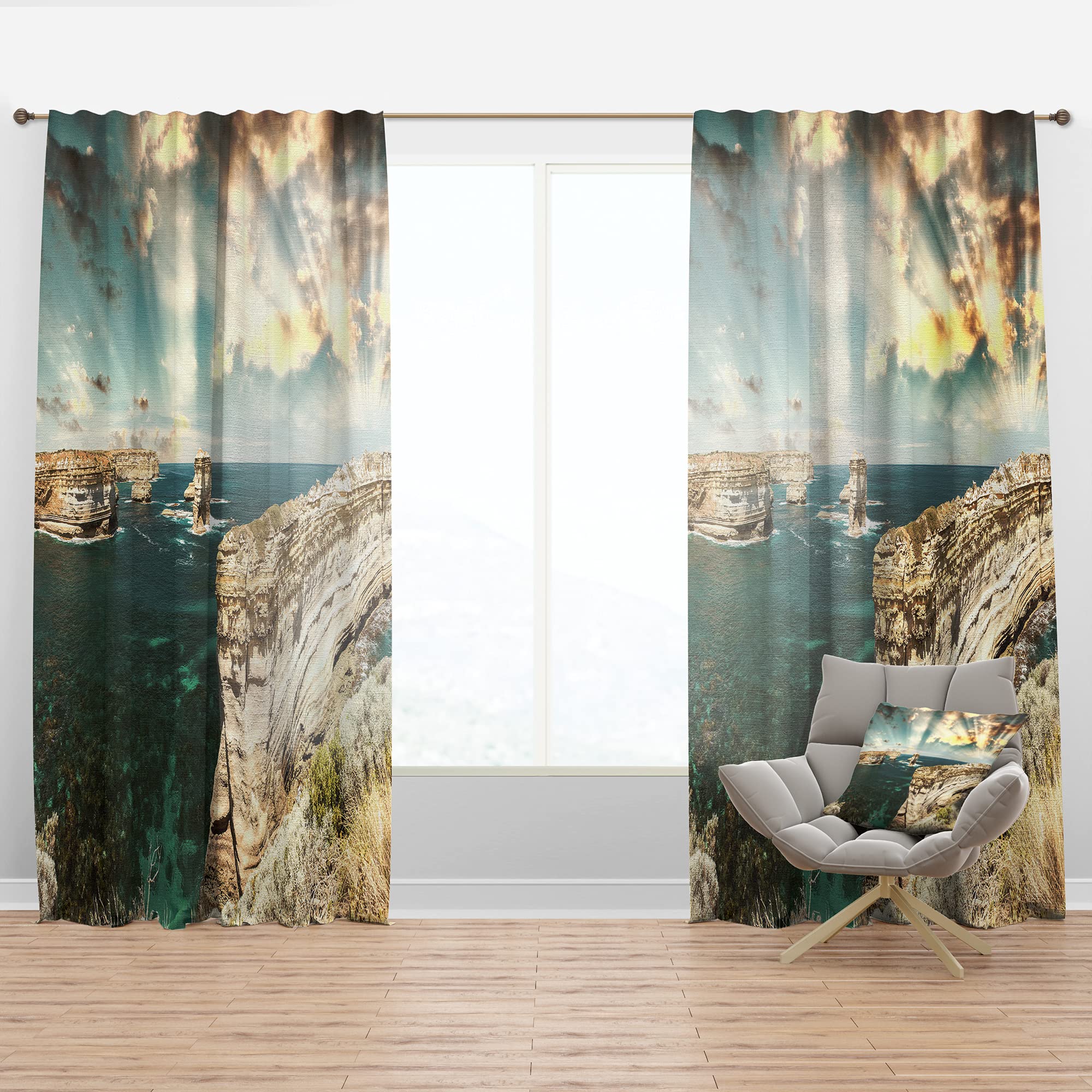DesignQ 'Rocks at Great Ocean Road Victoria' Thermal Insulated Curtains - 52x120 Inch Single Panel for Bedroom & Living Room - Perfect for Coastal Home Decor & Sun Protection