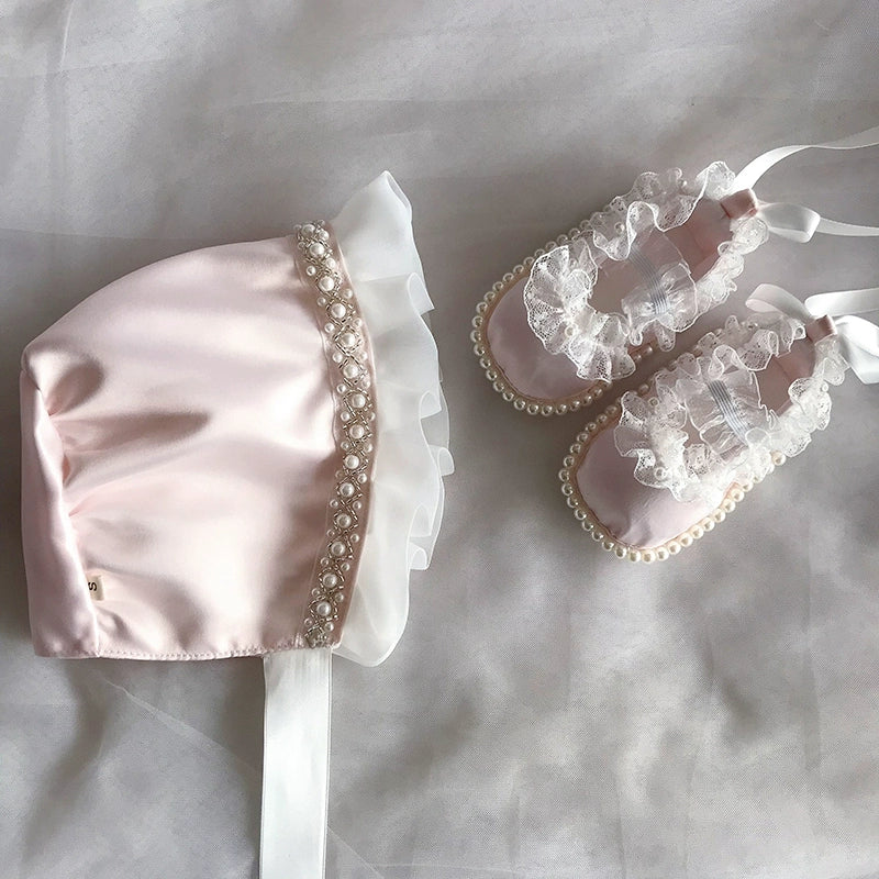 Baby Pearl Soft Hat and Shoes Set for Newborns - Cute & Comfortable Infant Outfit for Photos, Parties, and Everyday Wear