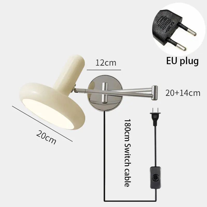 Swing Arm Wall Lamp with Adjustable Elbow Rocker - Modern Reading Light for Bedroom, Living Room, and Office