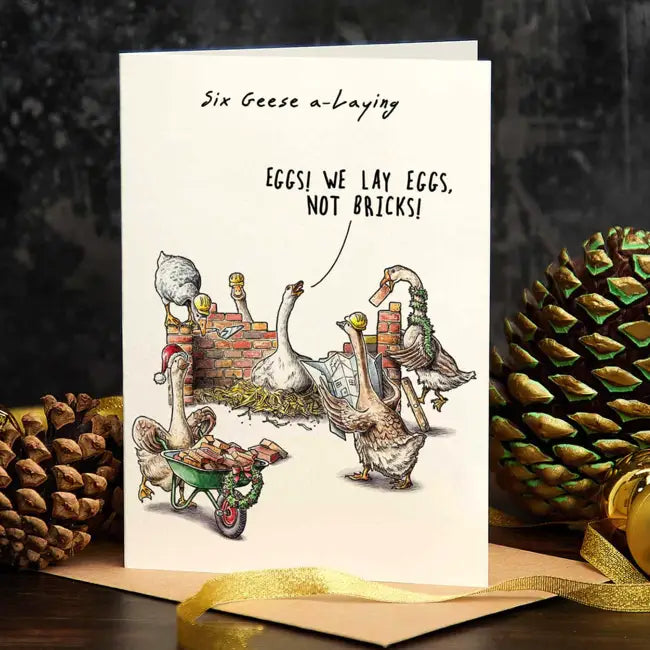 Bewilderbeest Greeting Card - Six Geese Laying Christmas Card | Perfect for Holiday Greetings, Festive Decor & Gift Giving