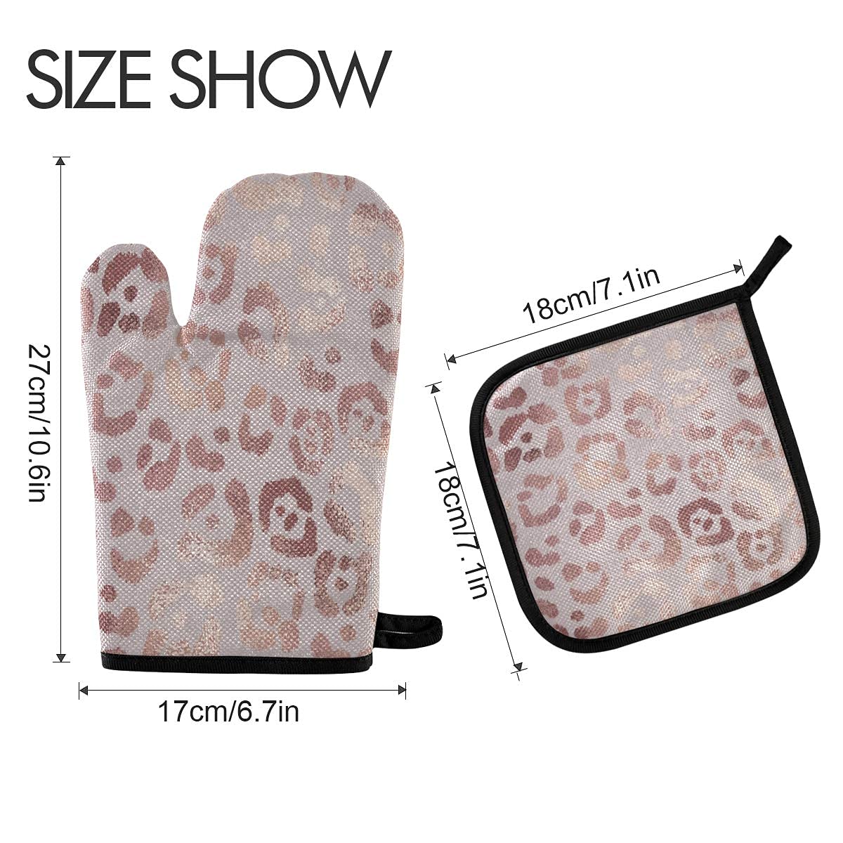 ASLSIY Rose Gold Leopard Print Oven Mitts & Pot Holders Set - Heat Resistant Kitchen Gloves for Baking, BBQ, Grilling - Perfect for Cooking, Baking, and Outdoor Barbecues