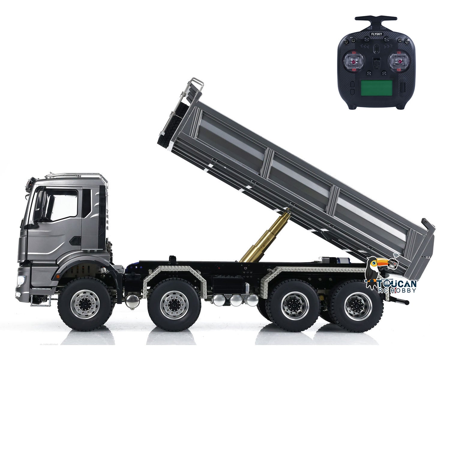 1:14 Scale Hydraulic 8x8 RC Tipper Truck - Metal Cabin Shell with Differential Lock, 2-Speed Transmission, Sound & Light Effects - Ready-to-Run Radio Control Dump Truck for Construction Site Play, Off-Road Adventure and RC Hobby Enthusiasts