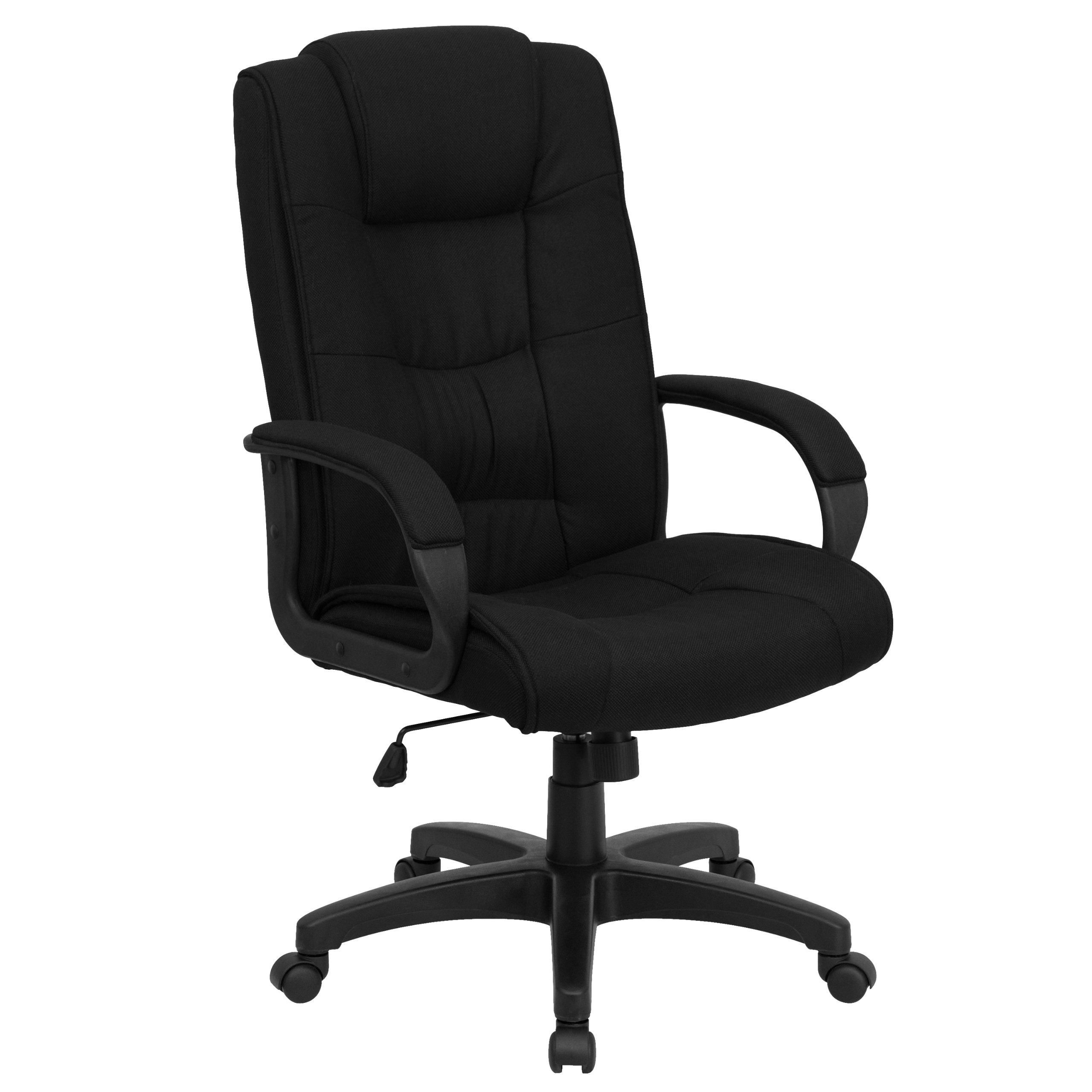 Ergonomic High Back Black Fabric Office Chair with Multi-Line Stitch & Swivel Base - Adjustable Arms for Home & Workspace Comfort