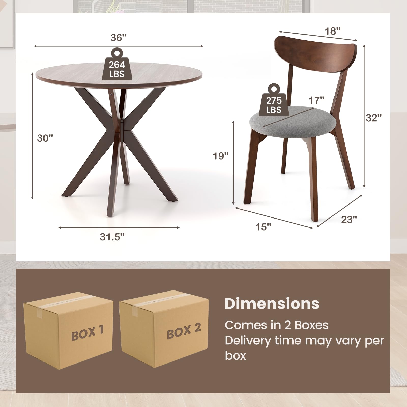 ERGOMASTER 2-Piece Dining Table Set - Compact Kitchen Table & Chairs for Small Spaces | Perfect for Dining Room, Kitchen, Café, Restaurant & Living Room | Ideal for Apartments, Breakfast Nooks & Cozy Dining
