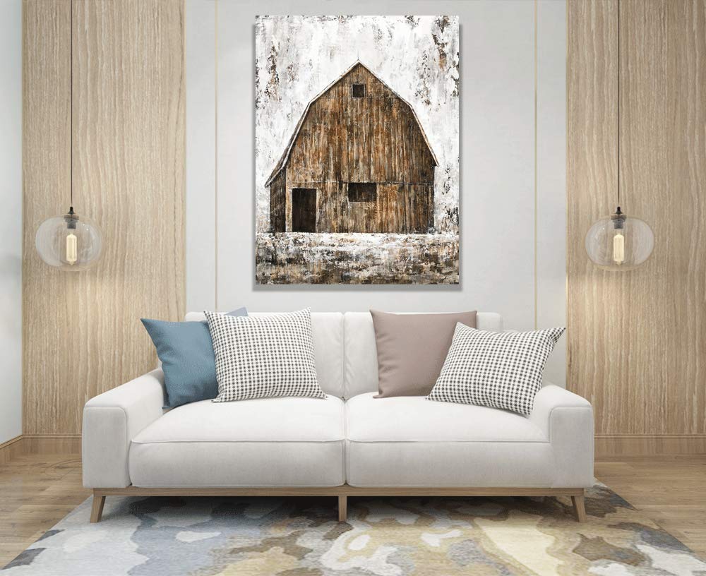 Yihui Arts Old Barn Canvas Wall Art - Rustic Textured Vertical Painting for Living Room, Bedroom & Bathroom Decor | Farmhouse Style Home & Office Wall Decor