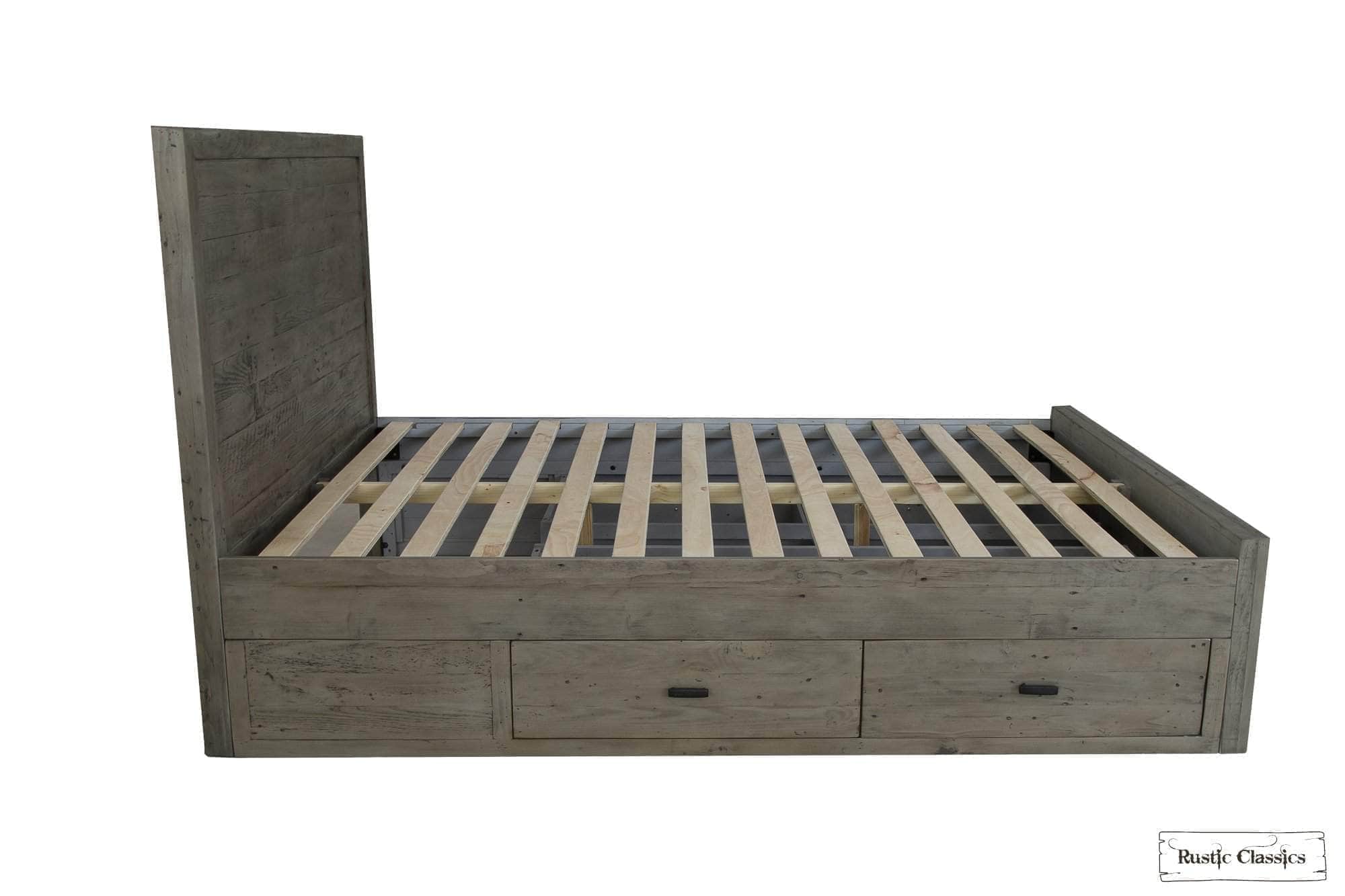 Whistler Grey Reclaimed Wood Platform Bed with 4 Storage Drawers - Queen & King Size - Perfect for Modern Bedroom, Guest Room & Small Space Organization