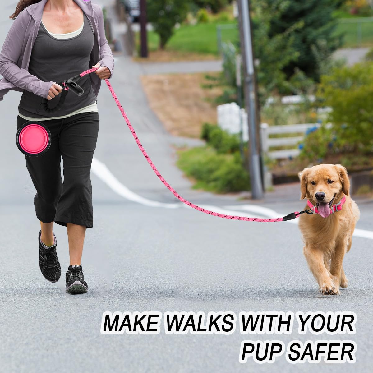 BARKBAY Heavy Duty Dog Leash for Large Dogs - 4/5/6 FT Durable Reflective Leash with Comfortable Padded Handle - Ideal for Walking, Training, Running & Nighttime Safety (6FT-1/2'', Pink)