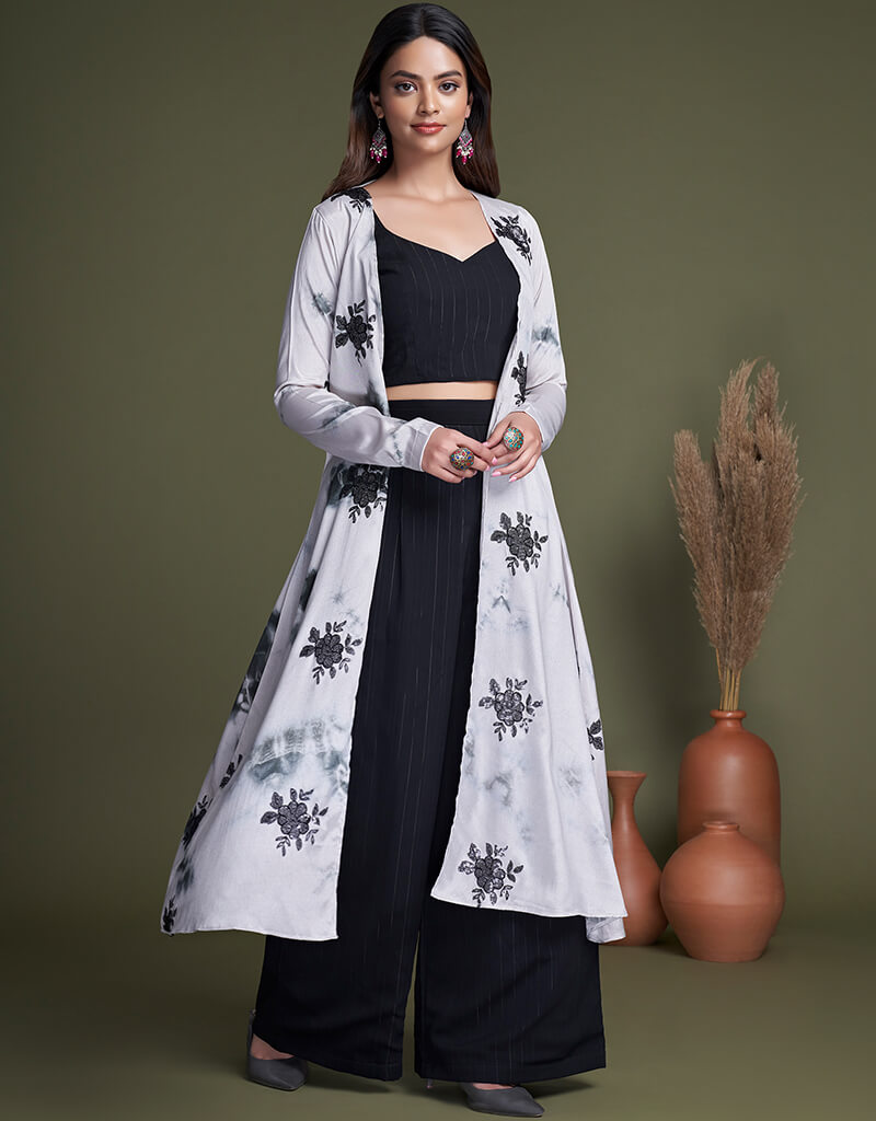 Elegant Black Silk Palazzo Suit for Women - Comfortable Wide Leg Pants & Flowy Top Set - Perfect for Casual Wear, Office Outfits & Special Occasions