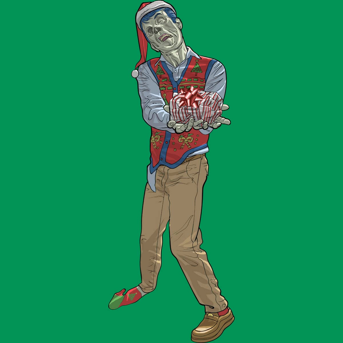 Design By Humans Junior's Christmas Zombie by Ayota Graphic T-Shirt - Funny Holiday Zombie Tee for Teens & Youth - Perfect for Christmas Parties & Festive Gatherings