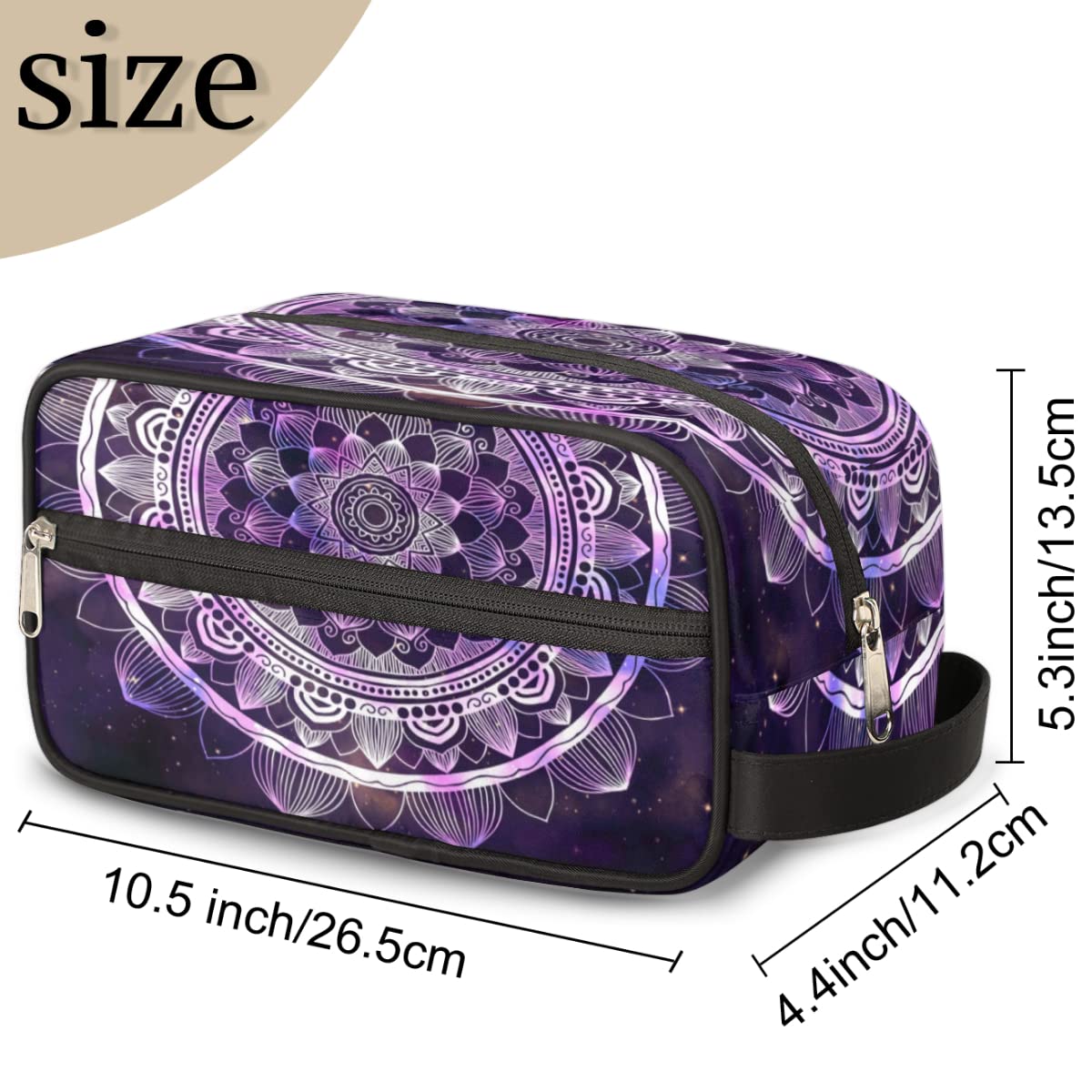 Boho Purple Mandala Travel Toiletry Bag - Large Waterproof Cosmetic Organizer for Women | Portable Makeup & Wash Bag with Ethnic Floral Design | Perfect for Vacations, Gym, Camping & Daily Use