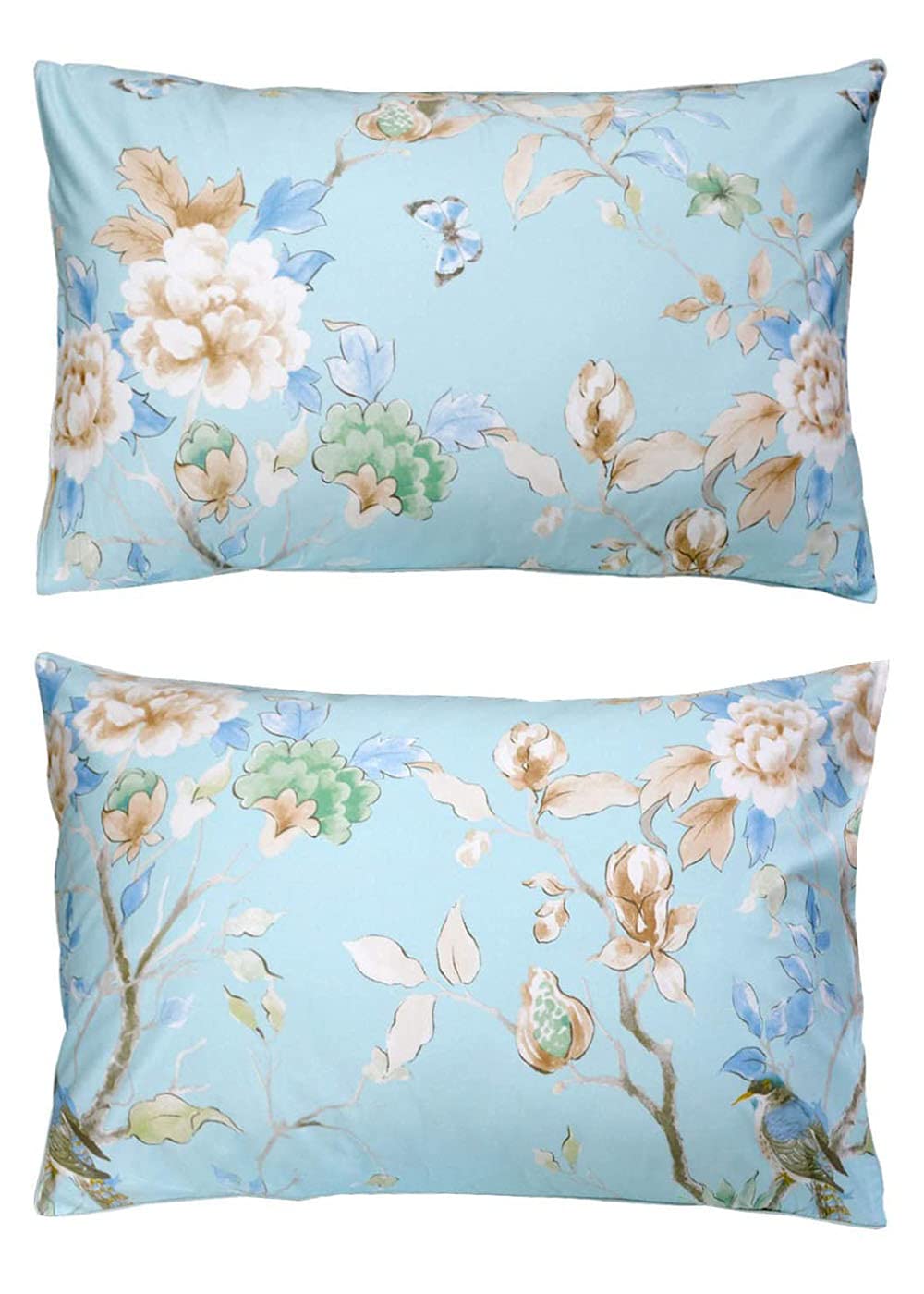 Luxury 800 Thread Count 100% Egyptian Cotton Floral Bedding Sheet Set - King Size 4-Piece with Deep Pocket, Butterfly & Bird Print Blue Design - Perfect for Master Bedroom, Guest Room & Hotel Decor