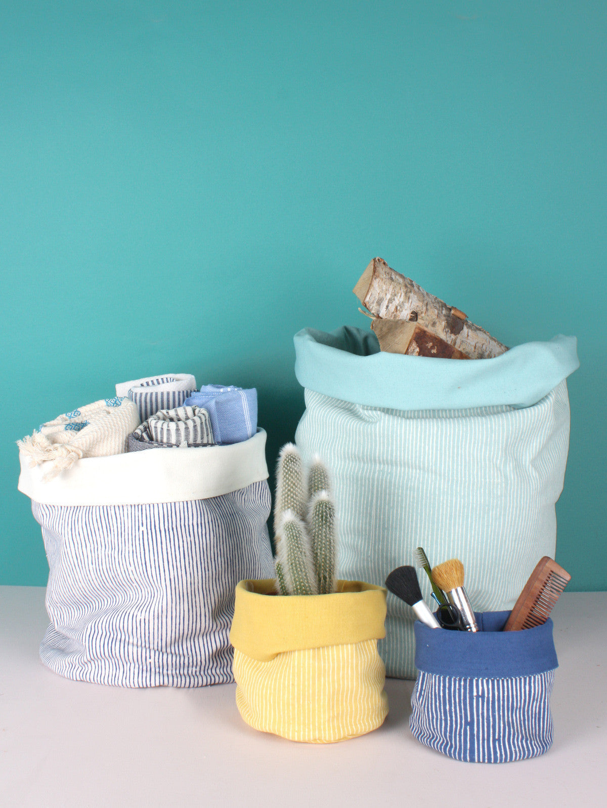 Stripe Canvas Storage Baskets - Mustard Yellow Fabric Organizer for Home, Office & Nursery - Perfect for Toys, Blankets & Decor