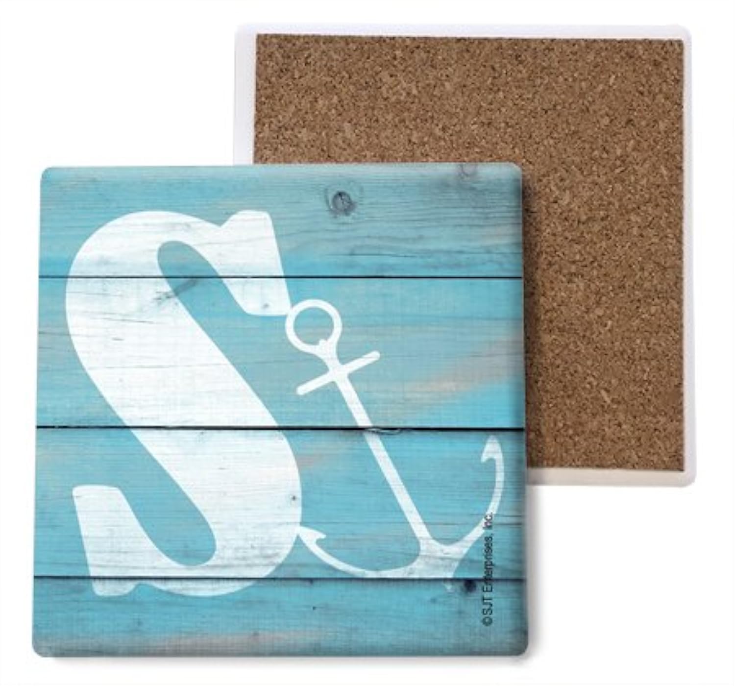 Anchor-Themed Stone Drink Coasters Set of 4 - 4x4 Inch Absorbent Cork-Backed Coasters for Beer, Wine & Cocktails - Perfect for Beach House, Lake Cabin or Nautical Home Decor (SJT96880)