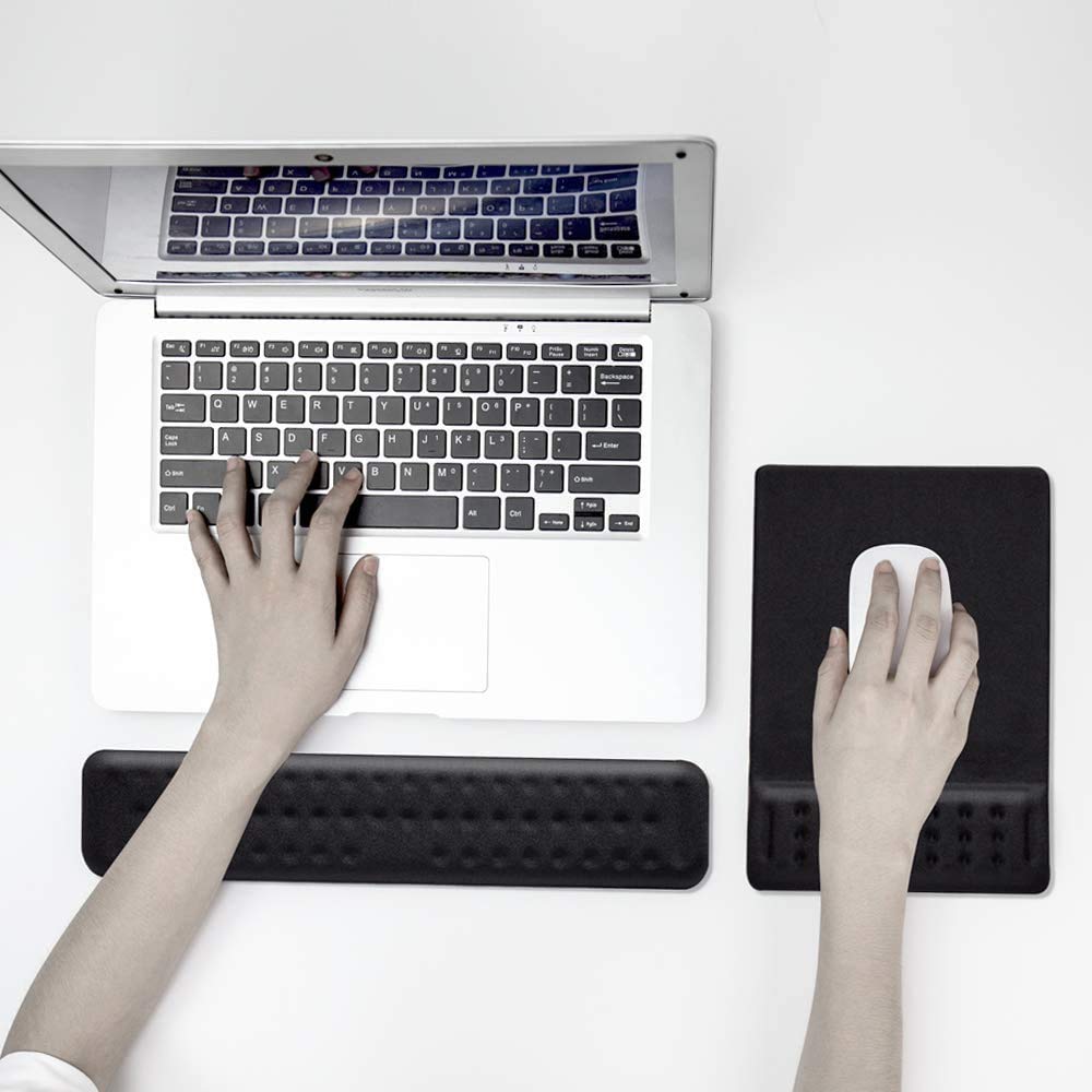 Ergonomic Keyboard Wrist Rest & Mouse Pad Set with Memory Foam - Pain Relief Support for Computer, Laptop, Typing - Perfect for Office, Home & Gaming Setup (Medium Size & Mouse Pad Included)