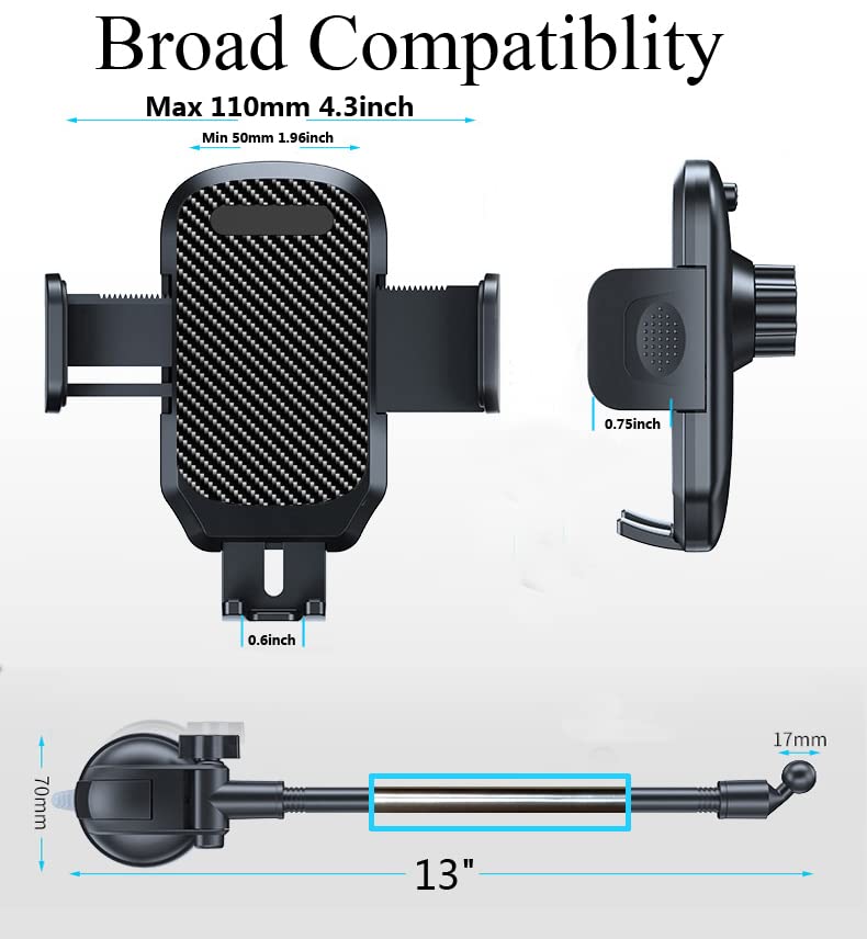 Military Grade Car Phone Holder with Powerful Suction - Adjustable Gooseneck Dashboard & Windshield Mount for iPhone 16/15/14 & All Smartphones - Perfect for Trucks, Commuting & Road Trips
