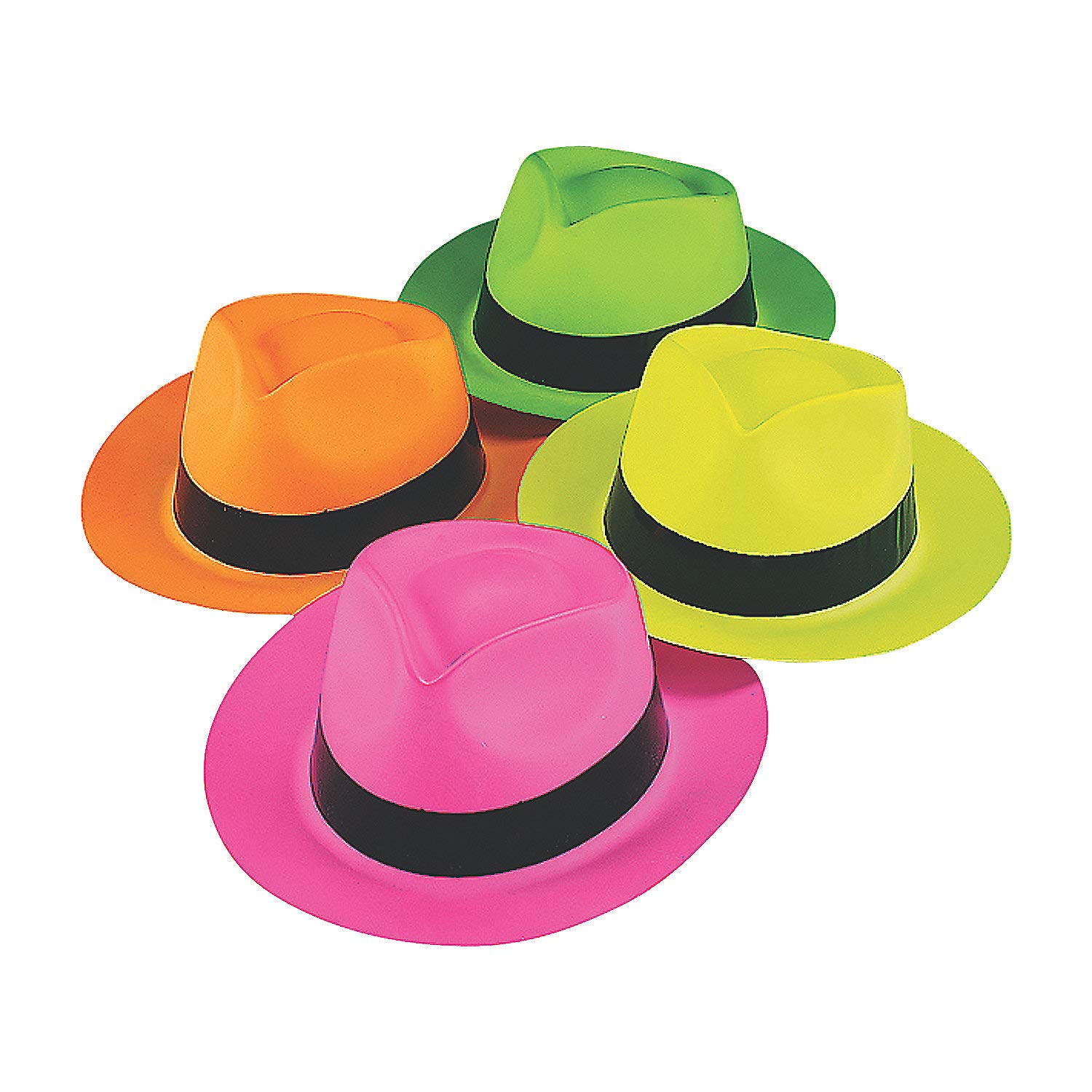 Fun Express Neon Color Plastic Gangster Hats - 12-Pack Party Hats for Costume, Themed Events & Celebrations - Perfect for Halloween, Birthday Parties & Dress-Up