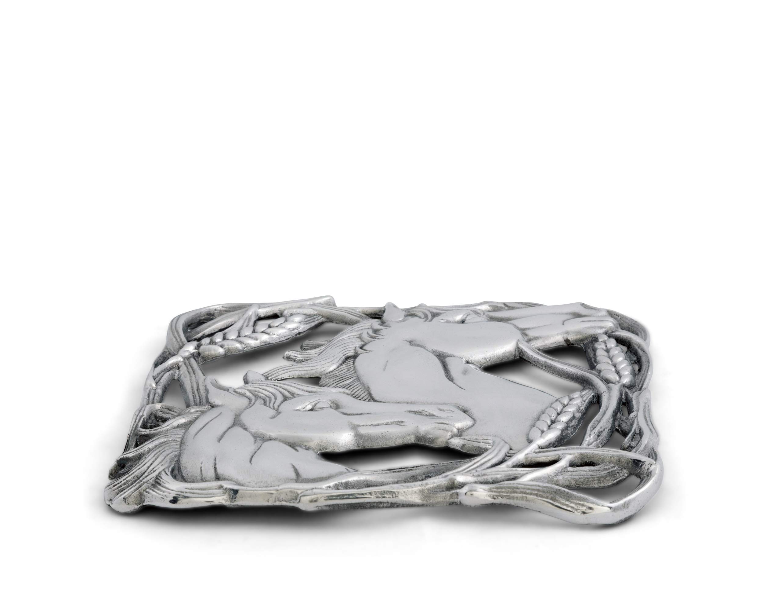 Arthur Court Designs 8-Inch Aluminum Horse with Wheat Trivet - Heat Resistant Hot Plate for Pans, Pots, Dishes & Teapots - Perfect for Kitchen, Dining Table & Holiday Serving