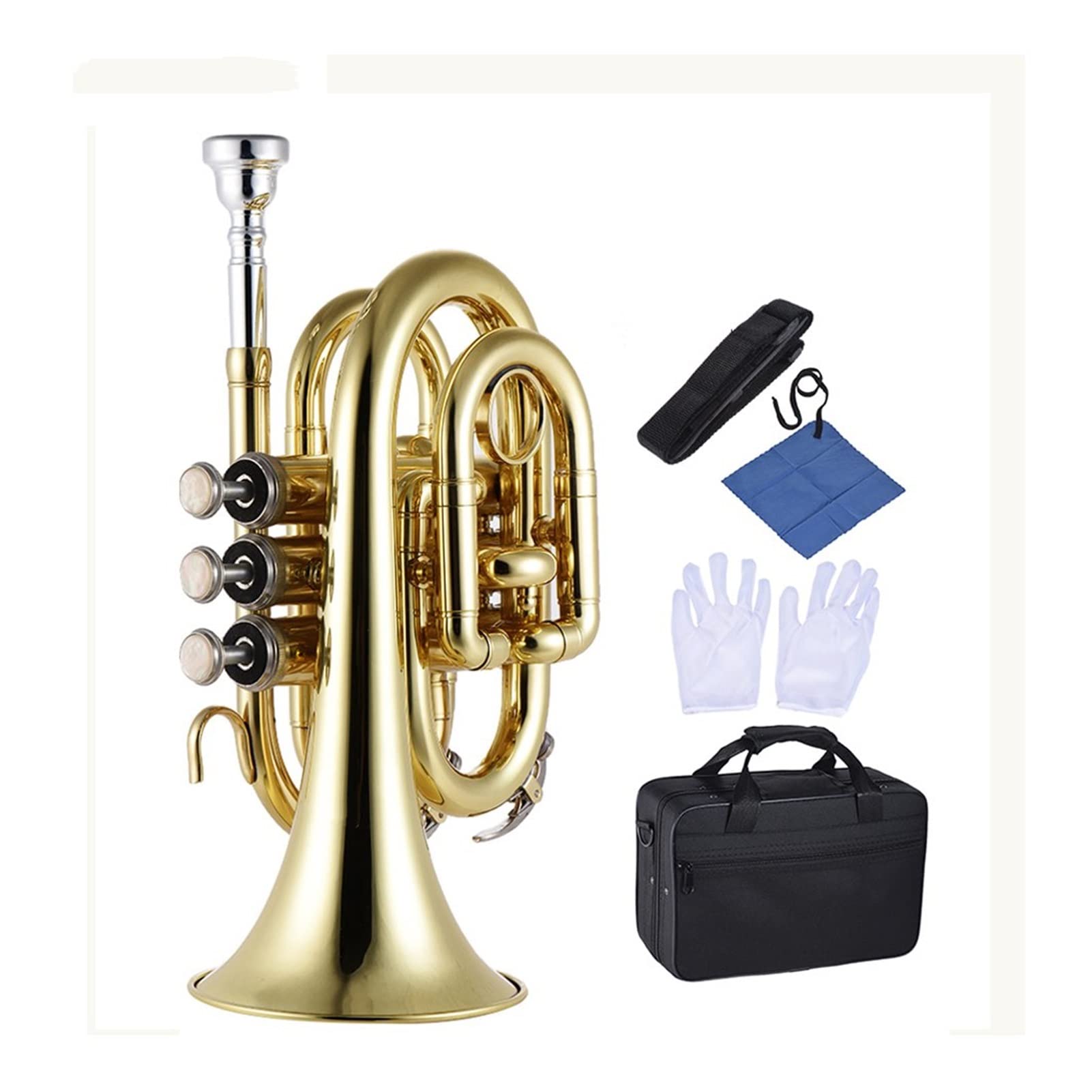 Professional Brass Pocket Trumpet with Mouthpiece, Cleaning Brush, Grease & Hard Case - Perfect for Beginners, Students & Travel Musicians - Ideal for Practice, Performances & Outdoor Events