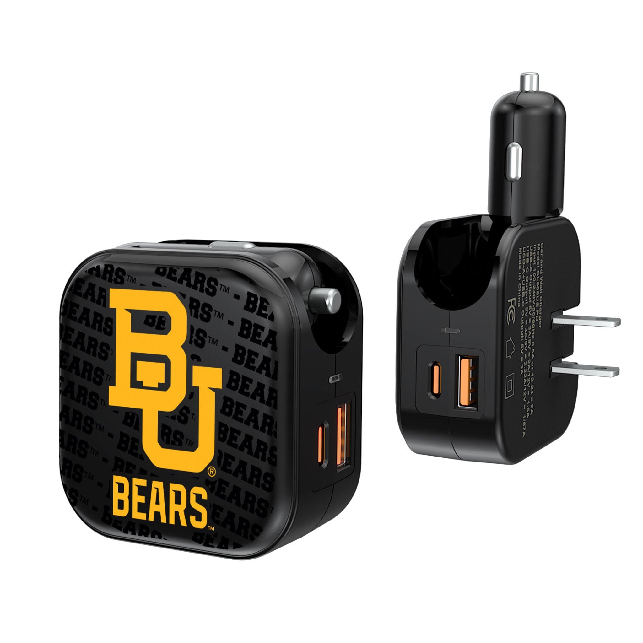 Baylor University Bears 2-in-1 USB A/C Fast Charger - Dual Port Phone Charger for iPhone & Android - Perfect for Dorms, Travel & Game Day Accessories