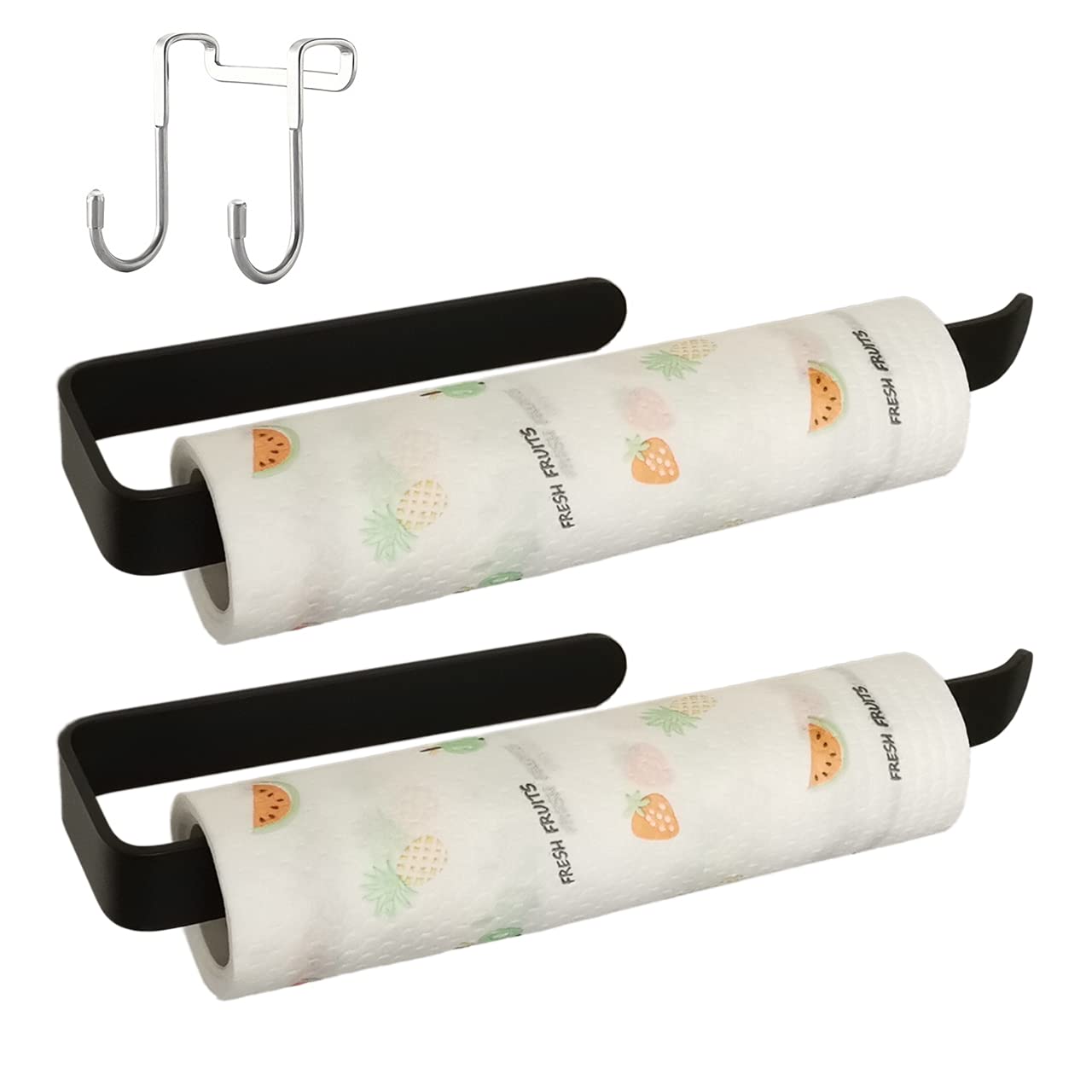 Under Cabinet Paper Towel Holder - Self Adhesive Matte Black Set of 2, 13 Inch Durable Aluminum Alloy - Perfect for Kitchen, Bathroom, Patio & RV Use