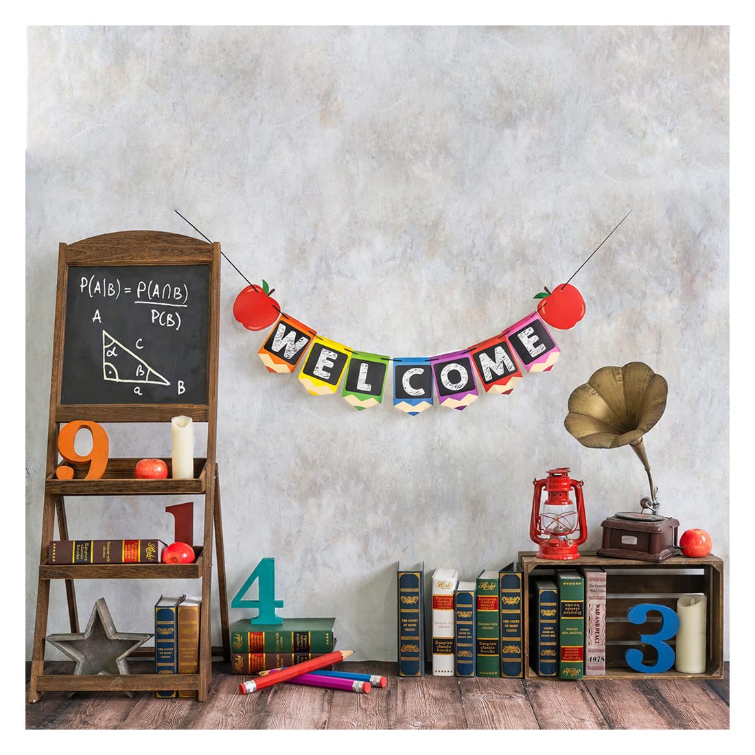 Kate 10x10ft Back to School Photo Backdrop - Blackboard & Bookshelf Design for Classroom Decor, Student Photography, and Party Background Props - Perfect for First Day of School Photos, Teacher Appreciation Events, and Graduation Celebrations