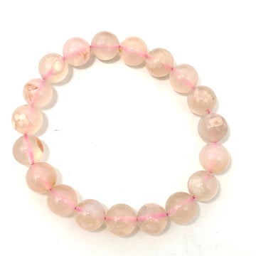 Pink Flower Agate Bracelet for Women - Natural Stone Beaded Handmade Jewelry - Boho Chic Accessory for Yoga, Meditation & Everyday Wear