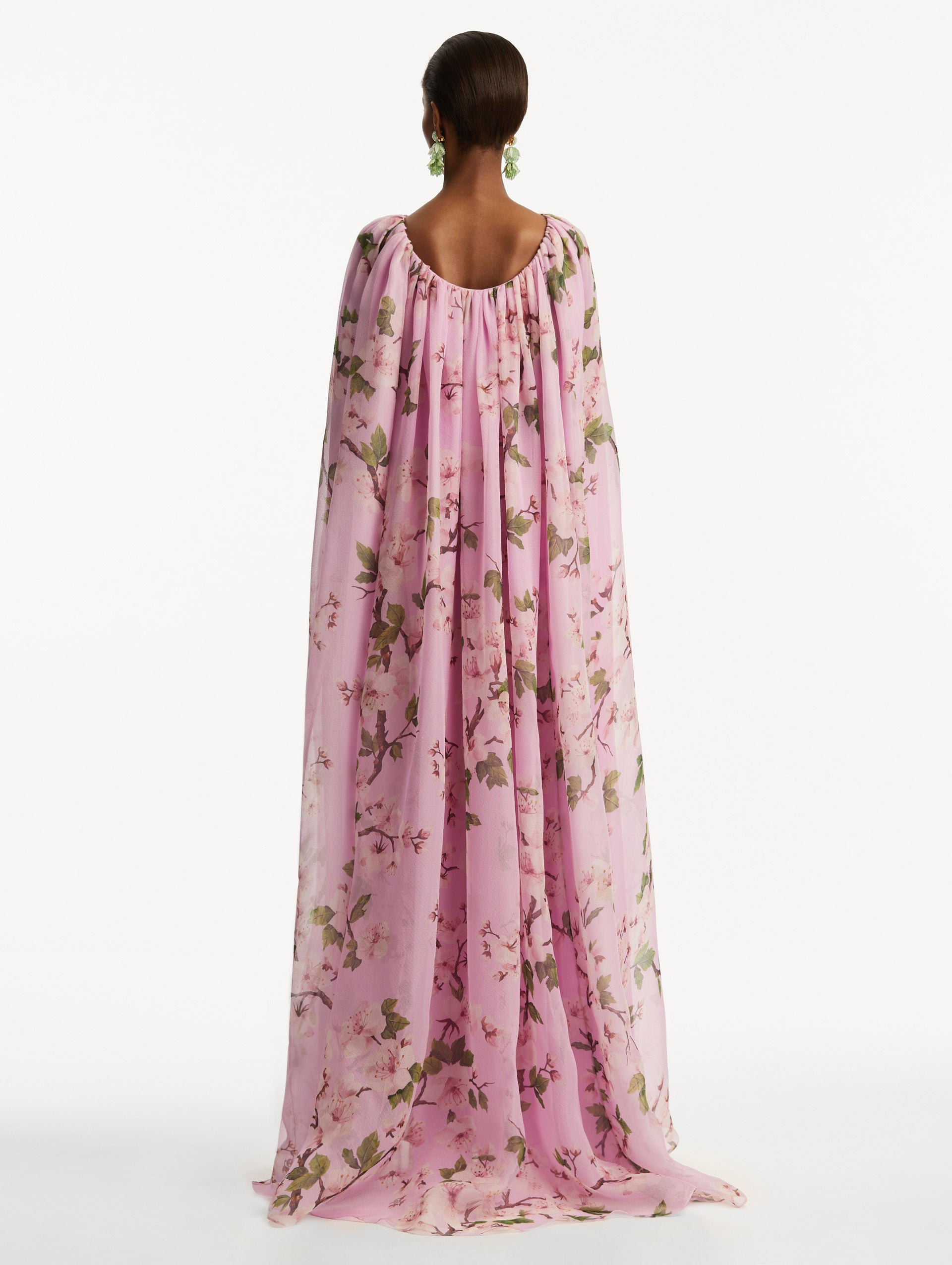Cherry Blossom Chiffon Caftan Dress for Women - Flowy Boho Maxi Dress with Floral Print - Perfect for Beach Cover Up, Summer Vacation, and Casual Outings