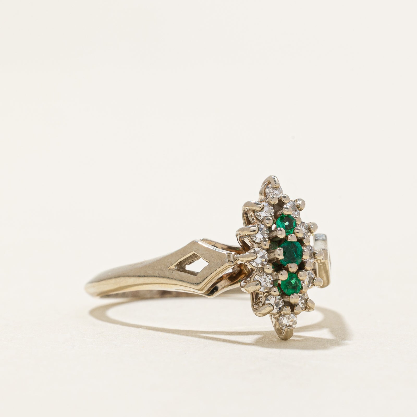 Emerald and Diamond Cluster Ring - 0.10ctw & 0.17ctw - Size 8 - Elegant Jewelry for Women, Perfect for Weddings, Anniversaries and Special Occasions