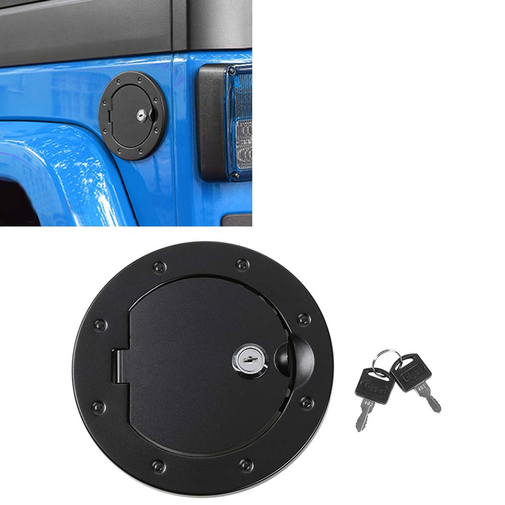 Locking Gas Cap Cover for Jeep Wrangler JK JKU 2007-2017 - Black Fuel Filler Tank Door Accessories (Fits Sport, Rubicon, Sahara Models) - Secure Anti-Theft Protection for Off-Road Adventures & Daily Commuting