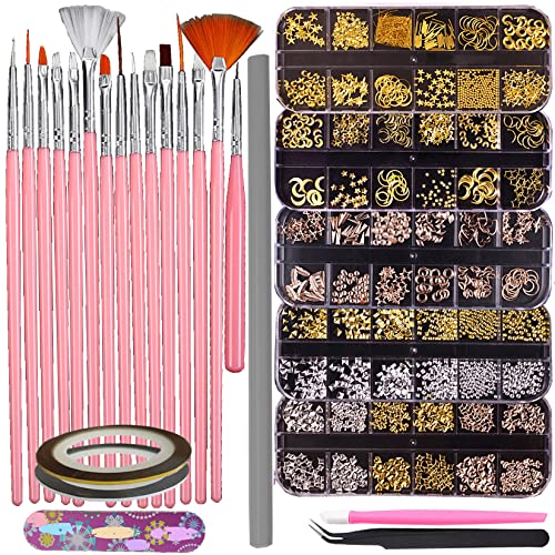 5 Box Nail Art Rhinestones Kit with Nail Brushes - Lilyab Nail Decorations & Charms for Professional Nail Tech Supplies (Star Moon Style) - Perfect for DIY Nail Art, Salon Manicures & Home Nail Design
